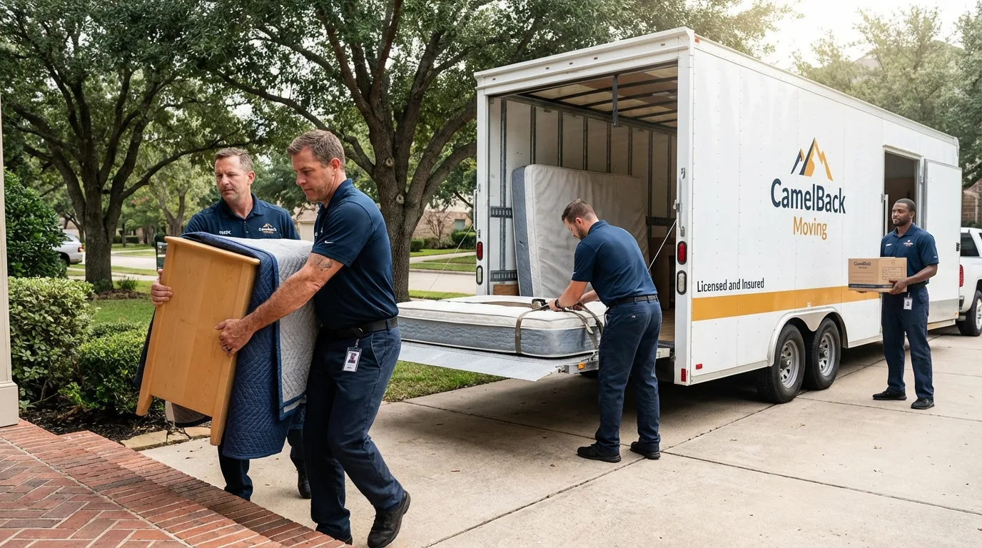 Crew loading residential truck for cross-state move from Brockport, NY