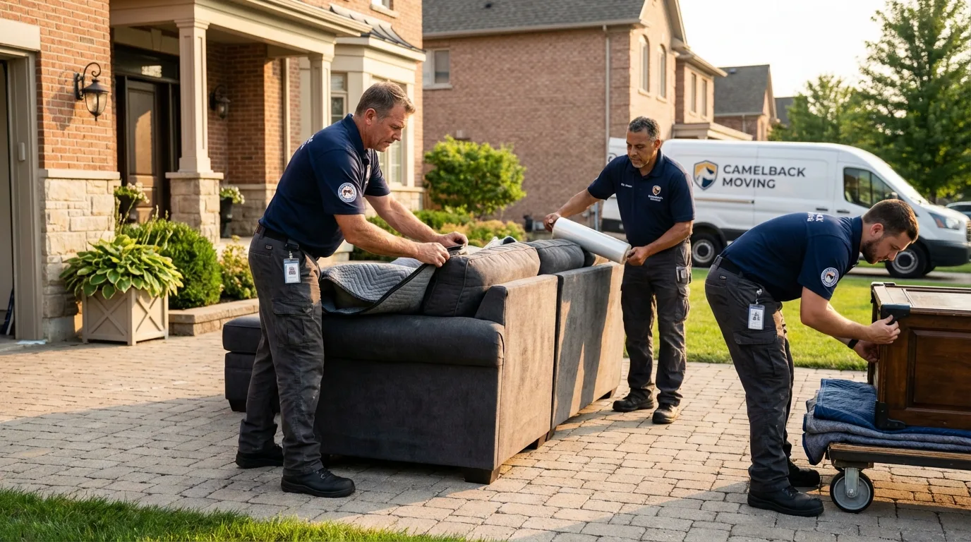 Large estate moving crew wrapping furniture in Brockport, NY